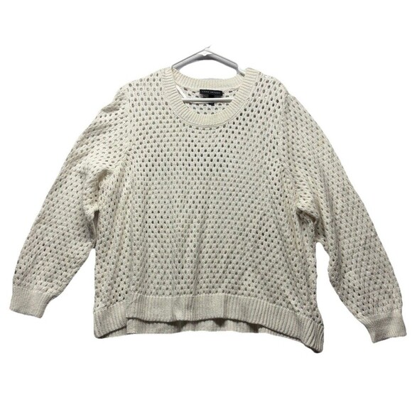 Lane Bryant Sweaters - LANE BRYANT Open Weave Knit Sweater Women 26/28 Crochet White Beach Airy Coastal
